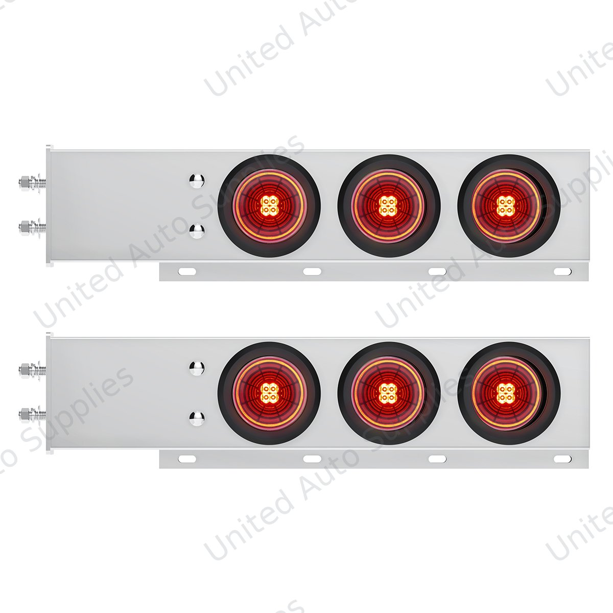 2.5" Bolt Pattern SS Spring Loaded Bar With 6X 4" 13 LED Abyss Lights - Red LED/Red Lens (Pair)