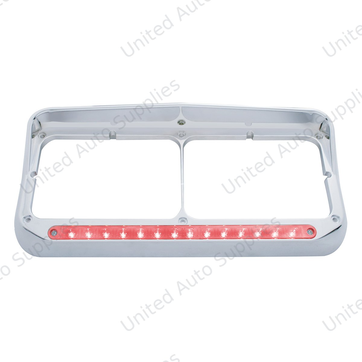 14 LED Chrome Rectangular Dual Headlight Bezel With Visor - Red LED/Clear Lens