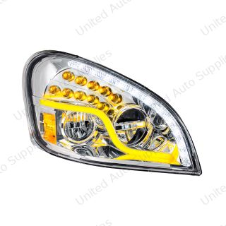 High Power LED Chrome Headlight With LED DRL & LED Turn Signal For 2008-2017 Freightliner Cascadia - Passenger