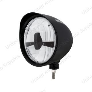 Black "Billet" Style Groove Headlight With Visor 5 LED Bulb - Blackout