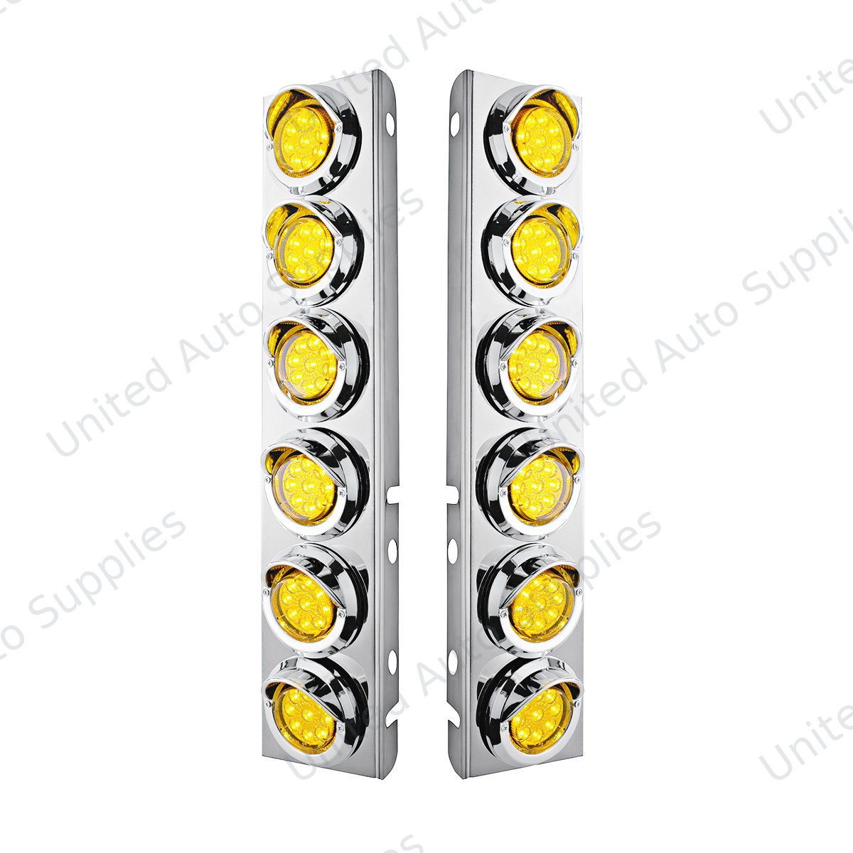 SS Front Air Cleaner Bracket With 12X 9 LED 2" Reflector Lights & Visors For Peterbilt-Amber LED & Lens