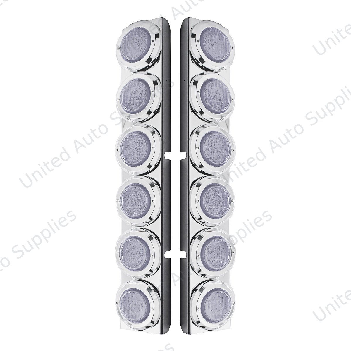 Stainless Rear Air Cleaner Bracket With Twelve 9 LED 2" Lights & Bezels For Peterbilt- Red LED/Clear Lens