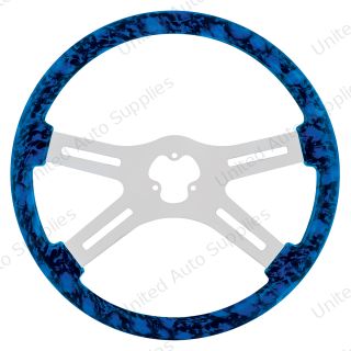 18" Skull Steering Wheel Only With Hydro-Dip Finish Wood - Blue