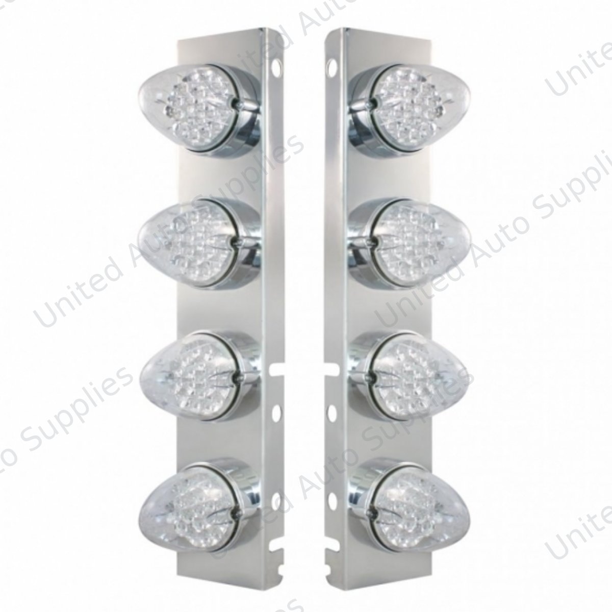 SS Front Air Cleaner Bracket With 8X 19 LED Reflector Lights & Bezels For Peterbilt-Amber LED/Clear Lens