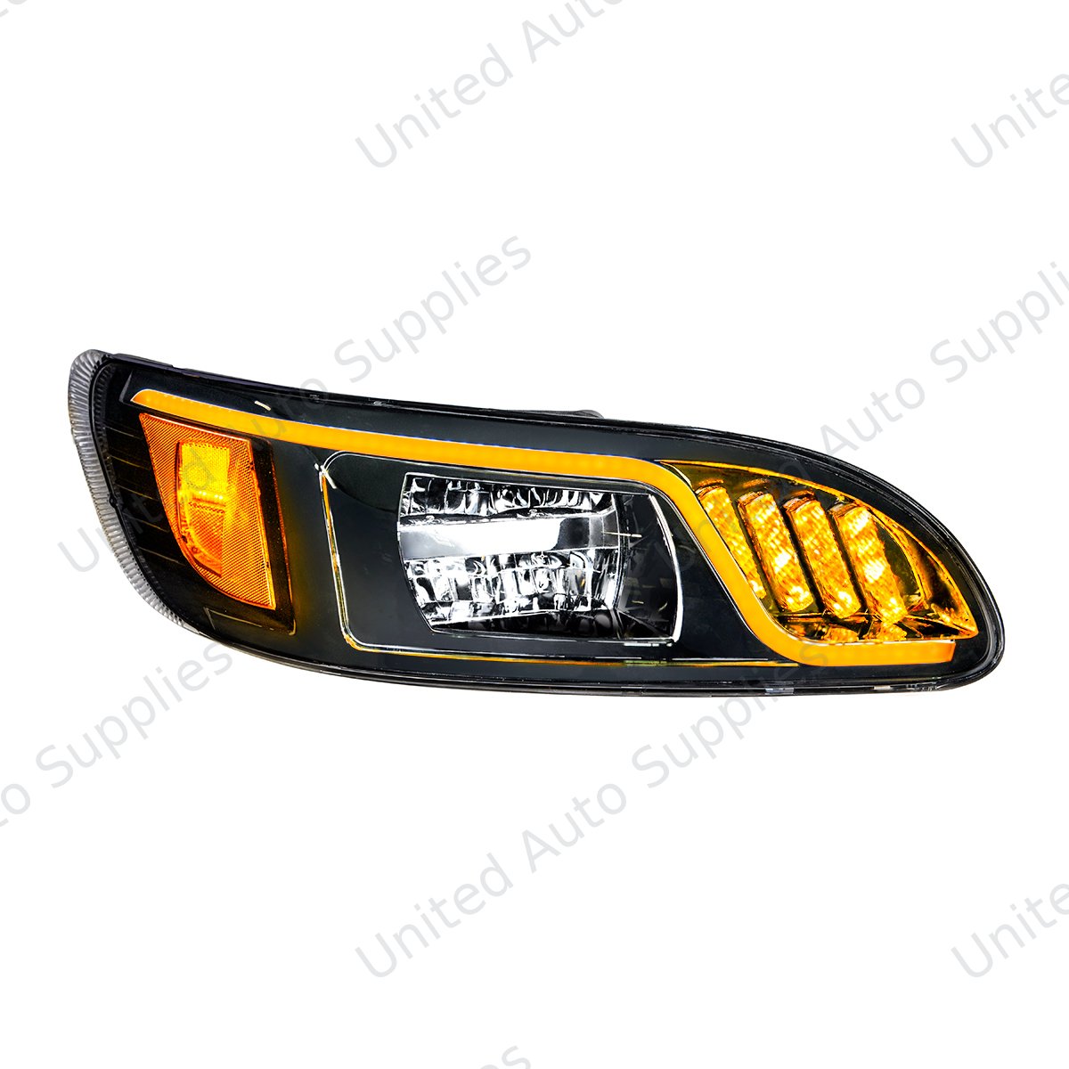 Black LED Headlight With LED Turn, Position, & DRL For Peterbilt 386 (2005-2015) & 387 (1999-2010)- Passenger