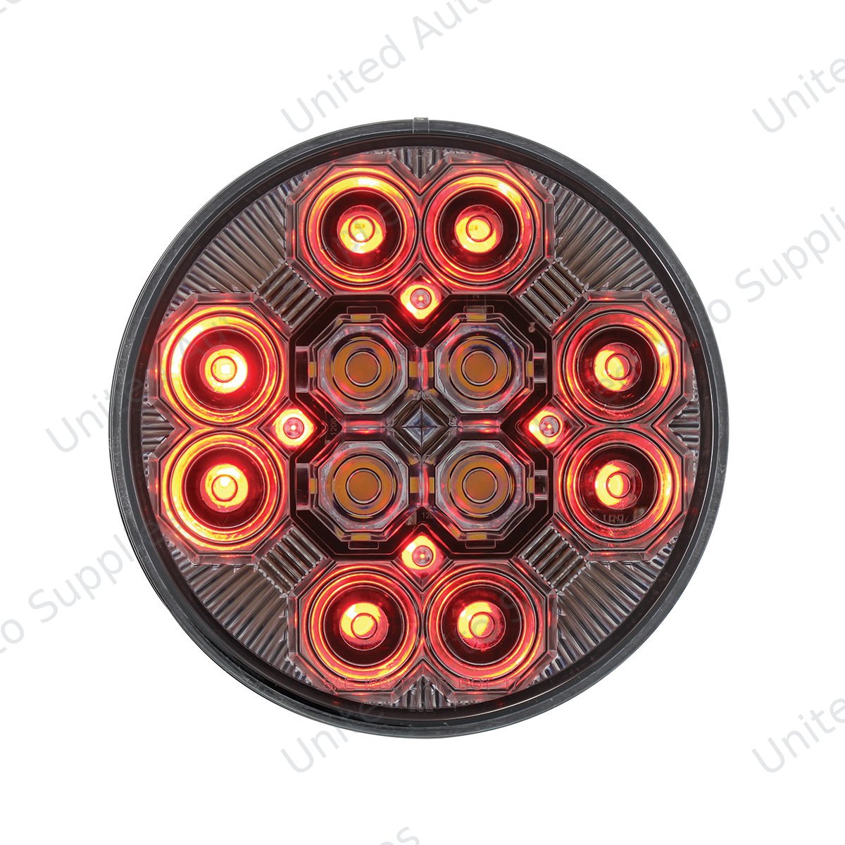 4" Round Combo Light With 12 LED Stop, Turn & Tail & 16 LED Back-Up - Red LED/Clear Lens