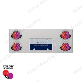 33-3/4" SS Rear Center Panel With 4X 19 LED 4" Double Fury Lights & Visors-Red & Purple LED