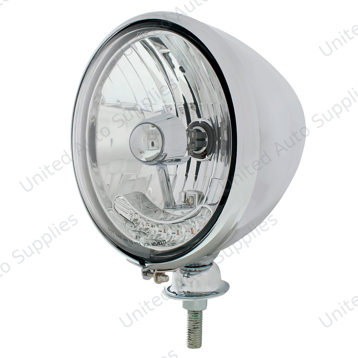 7" Stainless Dietz Style Headlight With 12 Volt Crystal Halogen Bulb & 6 Amber LED