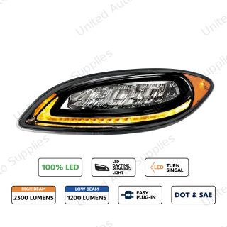 High Power 12 LED Chrome Headlight With 23 LED Dual Color Light Bar For 2006-2017 International Prostar-Driver