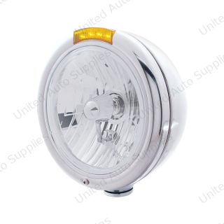 Chrome Classic Headlight Crystal H4 Bulb & LED Turn Signal - Amber Lens
