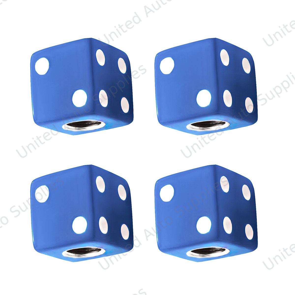 Blue Dice Valve Caps With White Dots (Set of 4)
