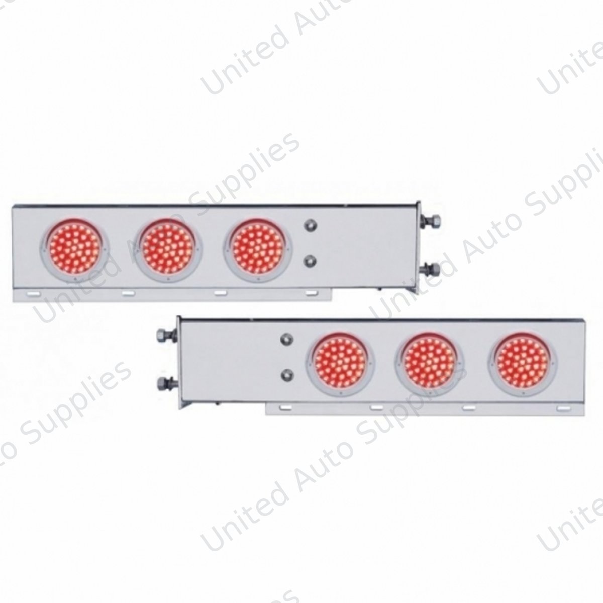3-3/4" Bolt Pattern SS Spring Loaded Bar With 6X 36 LED 4" Lights & Visors -Red LED & Lens (Pair)
