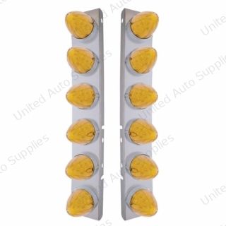 SS Front Air Cleaner Bracket With 12X 19 LED Watermelon Lights & Bezels For Peterbilt-Amber LED & Lens