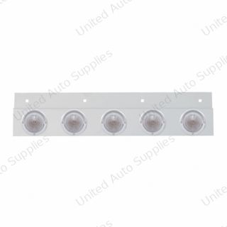 Stainless Top Mud Flap Plate With 5X 9 LED 2" Beehive Lights & Visors - Red LED/Clear Lens (Each)