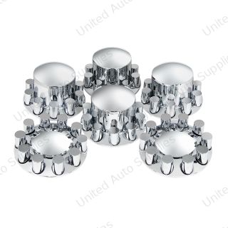 Dome Axle Cover Combo Kit With 33mm Cylinder Thread-On Nut Covers - Chrome