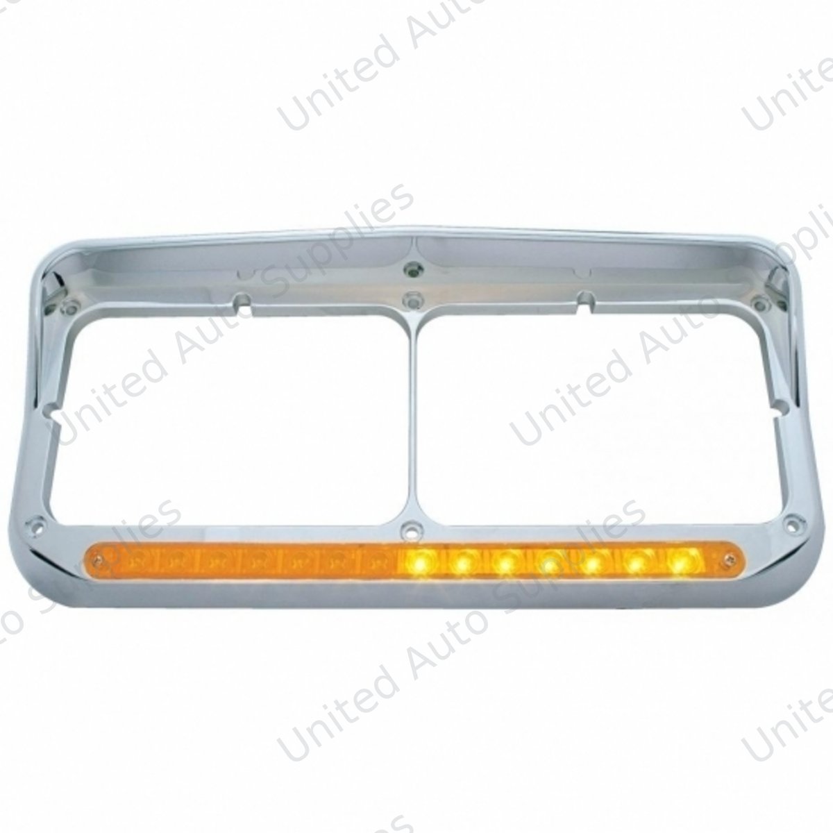 Rectangular Dual Headlight Bezel With Visor And LED Sequential Light Bar (Driver) - Amber LED/Amber Lens