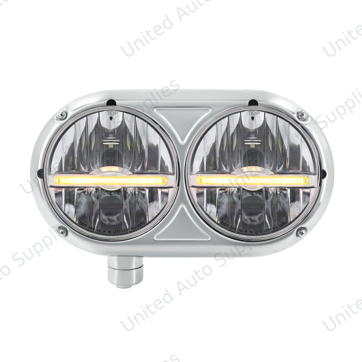 Headlight Assembly With 304 SS Housing & LED Headlights W/Amber LED Position Light For Peterbilt 359 - Driver