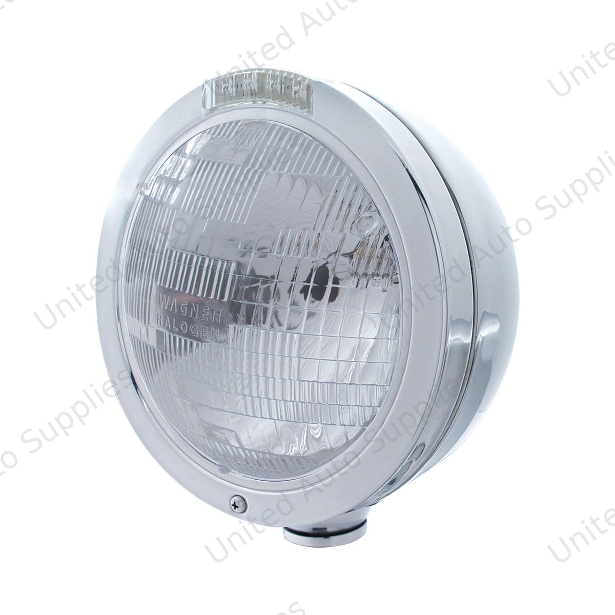 Stainless Steel Bullet Classic Headlight H6024 Bulb & LED Turn Signal - Clear Lens