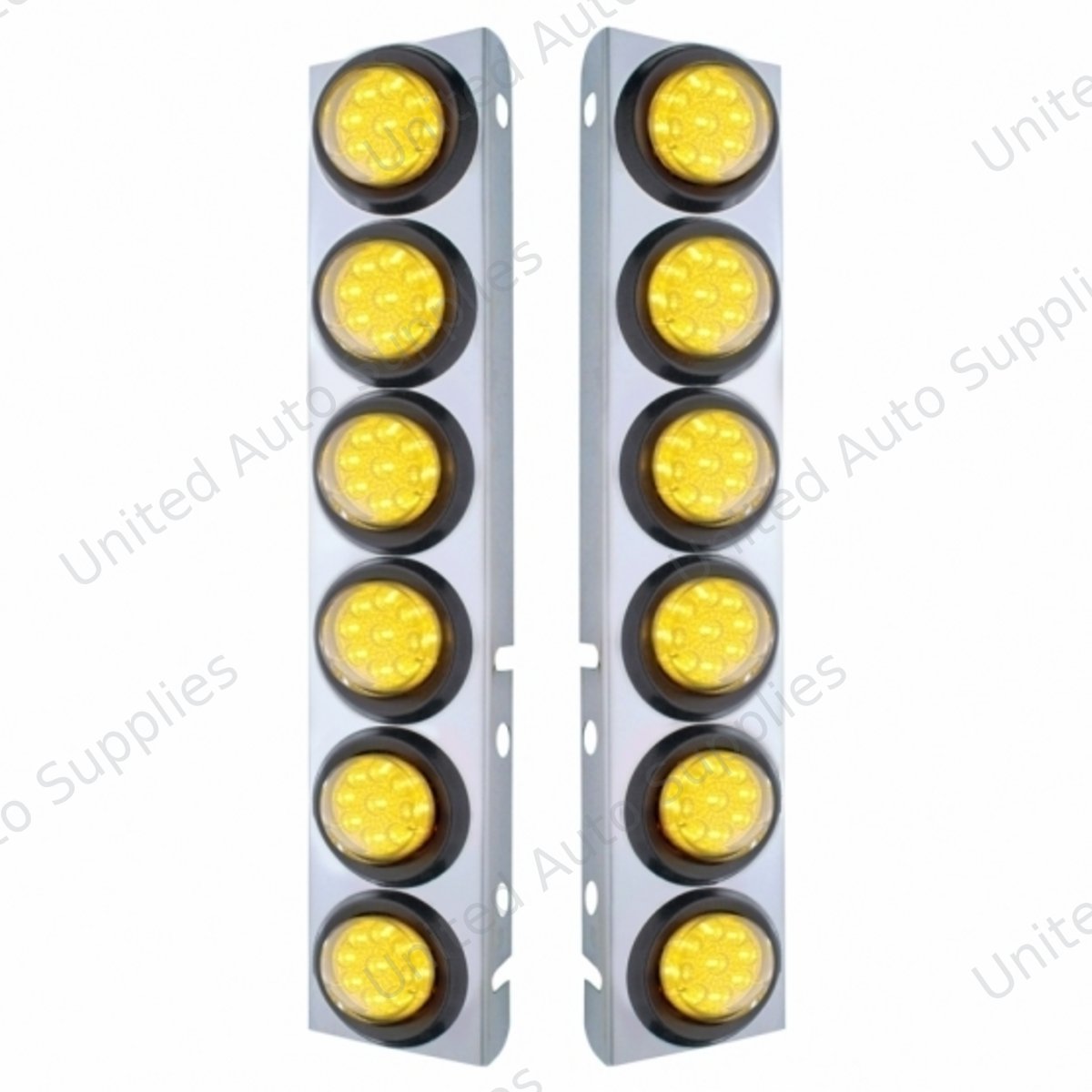 SS Front Air Cleaner Bracket With 12X 9 LED 2" Reflector Lights For Peterbilt-Amber LED & Lens