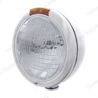 Chrome Classic Headlight H6024 Bulb & Turn Signal - Amber Lens