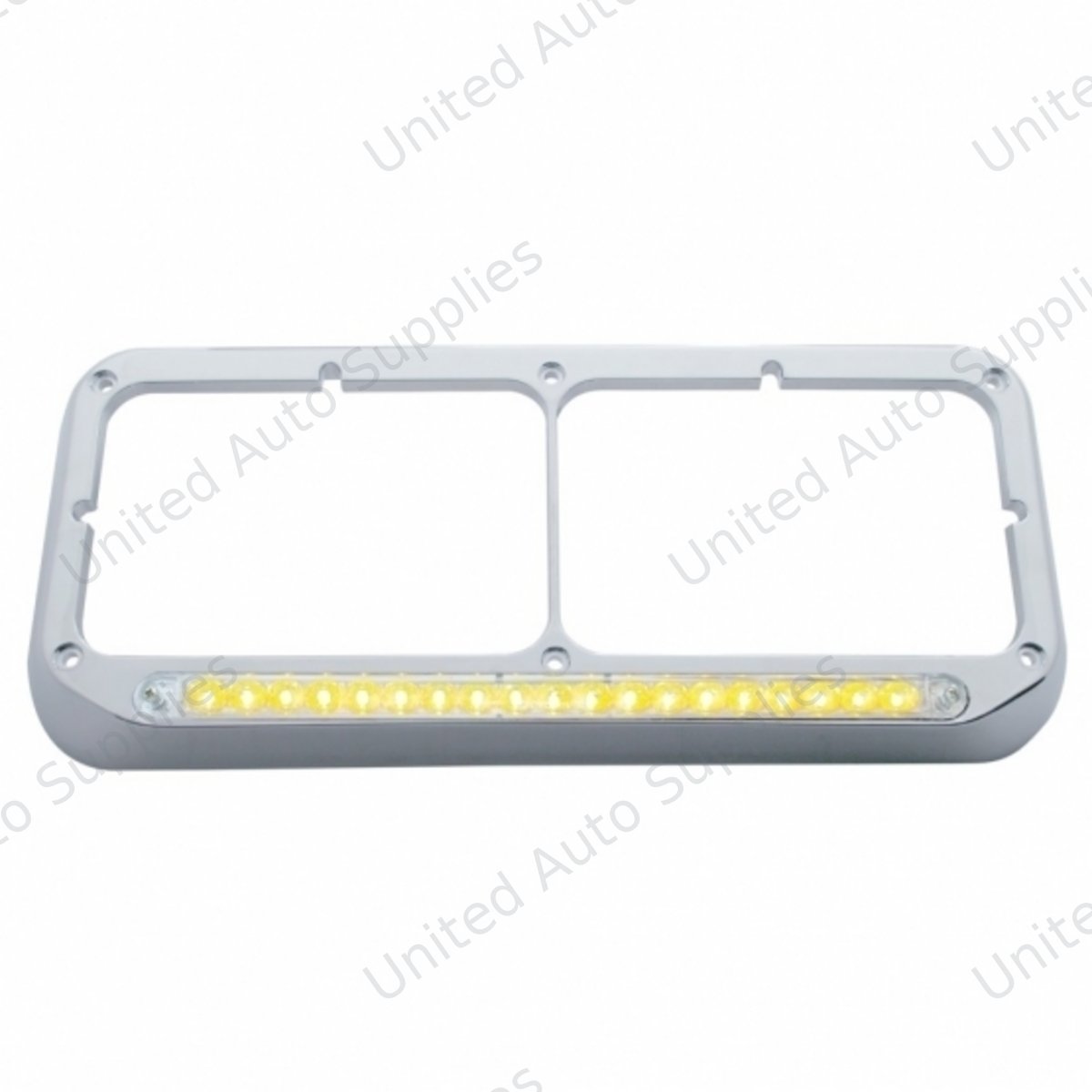 Chrome Rectangular Dual Headlight Bezel With 19 LED Light Bar - Amber LED/Clear Lens