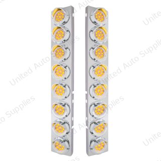 SS Front Air Cleaner Bracket With 16X 9 LED 2" Reflector Lights & Visors For Peterbilt-Amber LED/Clear Lens