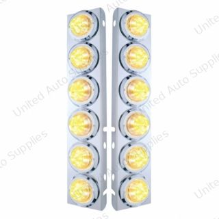 SS Front Air Cleaner Bracket With 12X 9 LED 2" Beehive Lights & Bezels For Peterbilt-Amber LED/Clear Lens