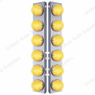 SS Front Air Cleaner Bracket W/12X 17 LED Beehive Lights & SS Bezels For Peterbilt-Amber LED/Clear Lens (Pair)