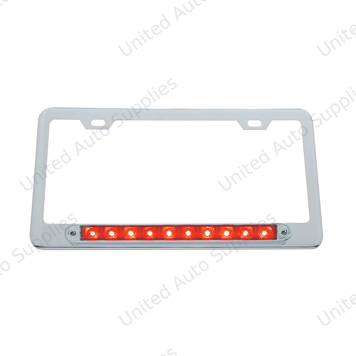 Chrome License Plate Frame With 10 LED 9" Light Bar - Red LED/Clear Lens