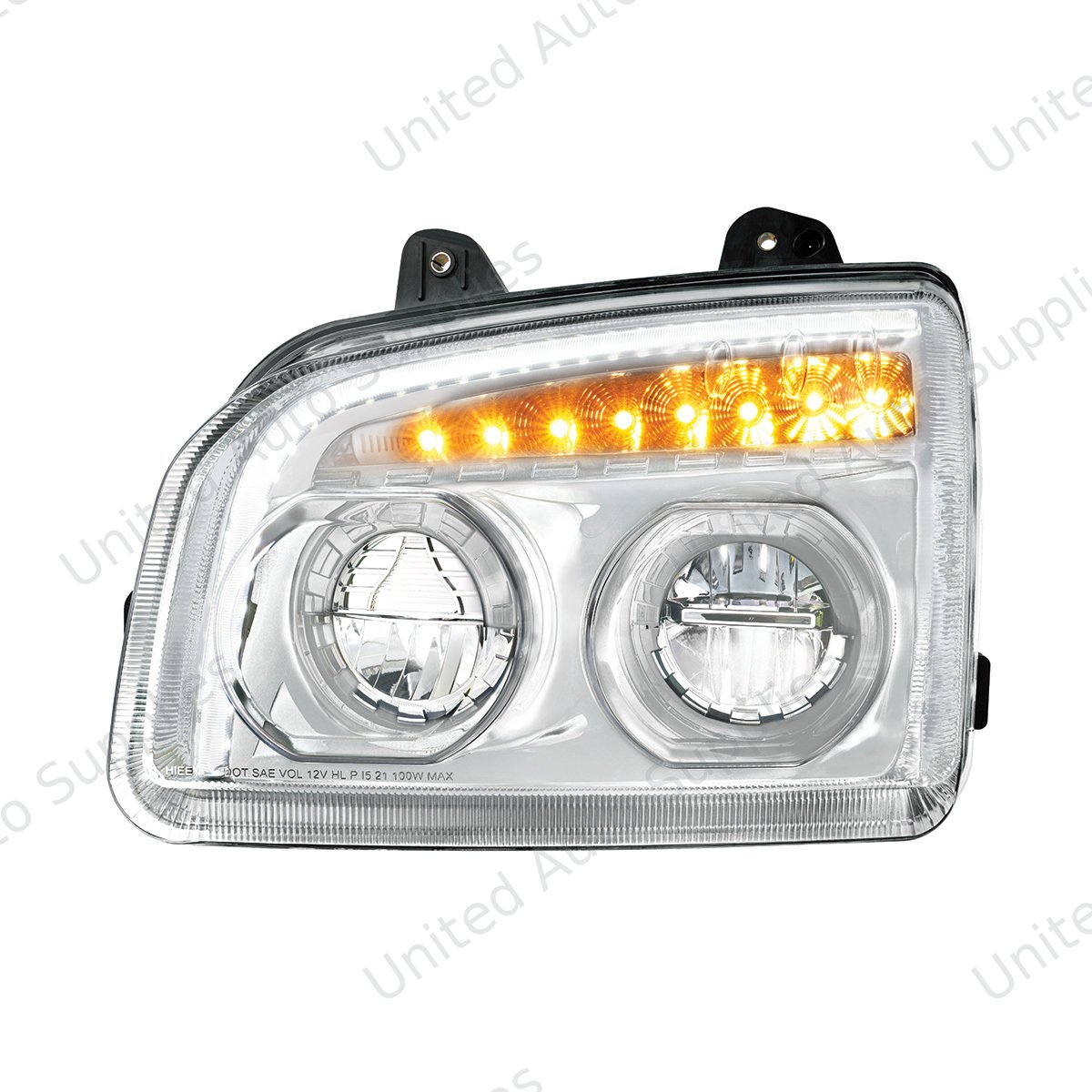 High Power LED Chrome Headlight With LED Turn Signal & Light Bar For 2015-2026 Kenworth T880-Driver