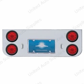 Chrome Rear Center Panel With Four 10 LED 4" Lights & Grommets - Red LED/Red Lens