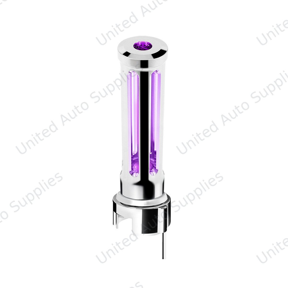 Thread-On Chrome Sonoma Gearshift Knob With LED 13/15/18 Speed Adapter-Purple Crystal/Purple LED