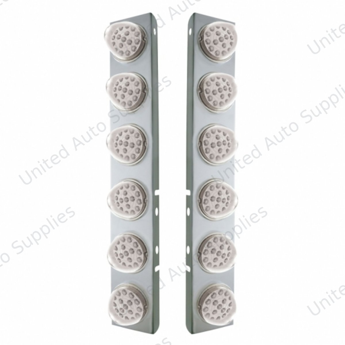 SS Front Air Cleaner Bracket With 12X 17 Amber LED Reflector Lights & SS Bezels For Peterbilt-Clear Lens