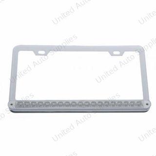 Chrome License Plate Frame With 19 LED 12" Reflector Light Bar - Red LED/Clear Lens