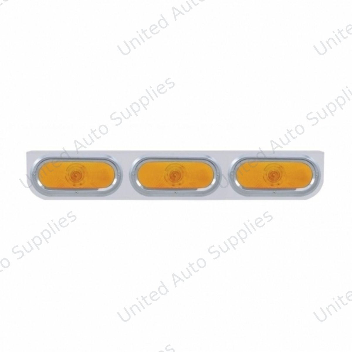 Stainless Light Bracket With 3X 6" Oval Lights & Visors - Amber Lens