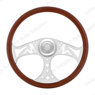 18" Lady Steering Wheel With Chrome Horn Bezel And Horn Button - Woodgrain