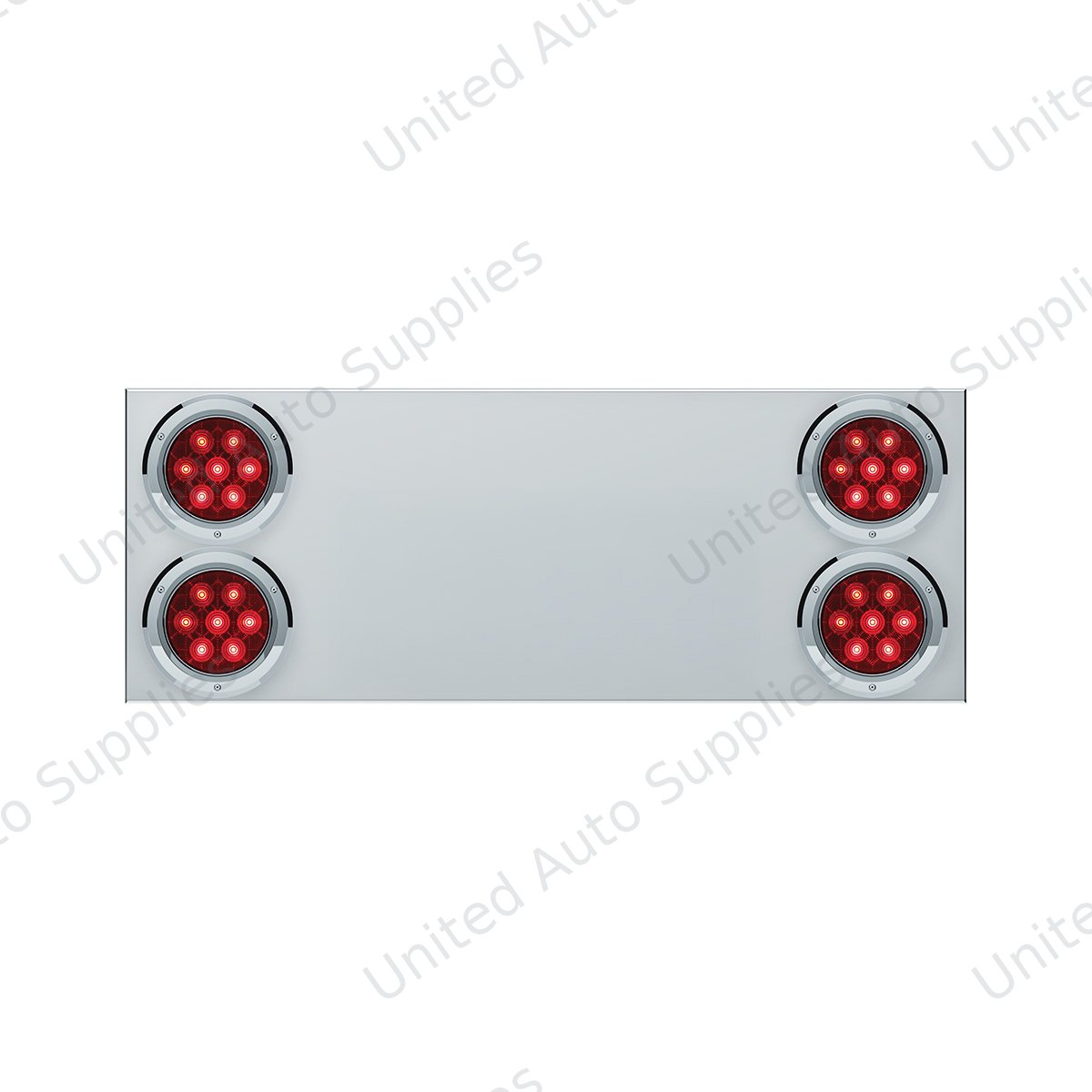 33-3/4" Stainless Rear Center Panel With Four 7 LED 4" Light & Bezel (No LP Holes)- Red LED/Red Lens - CS