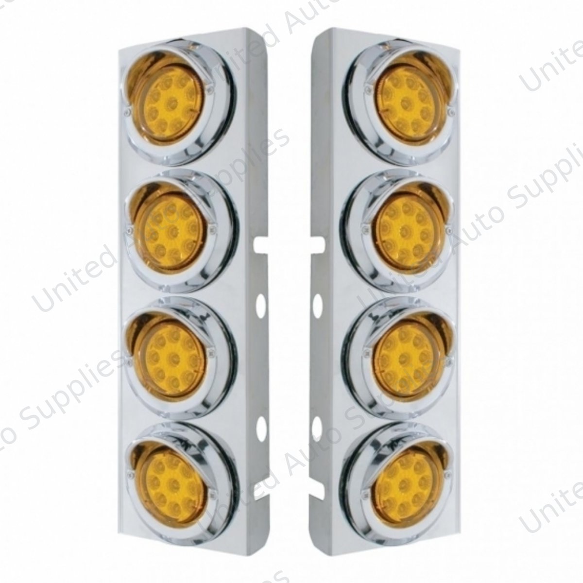 SS Front Air Cleaner Bracket With 8X 9 LED 2" Reflector Lights & Visors For Peterbilt -Amber LED & Lens