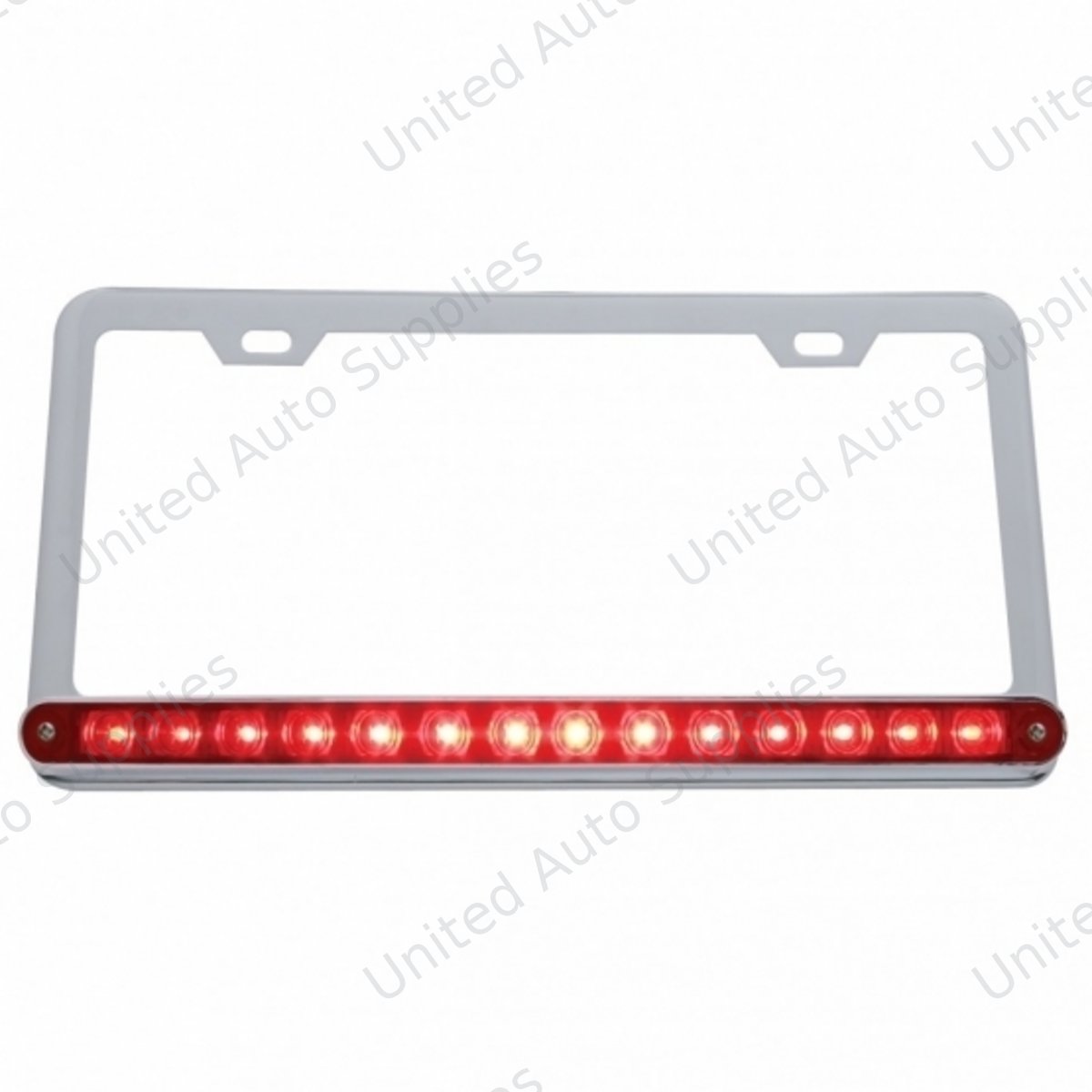 Chrome License Plate Frame With 14 LED 12" Light Bar - Red LED/Red Lens