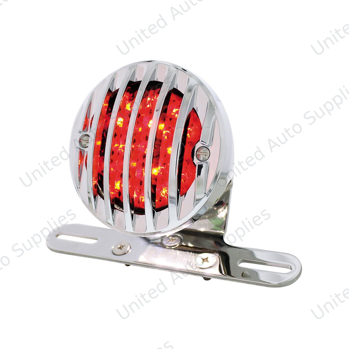 Motorcycle LED Rear Fender Tail Light With Chrome Grille Bezel - Smoke Lens