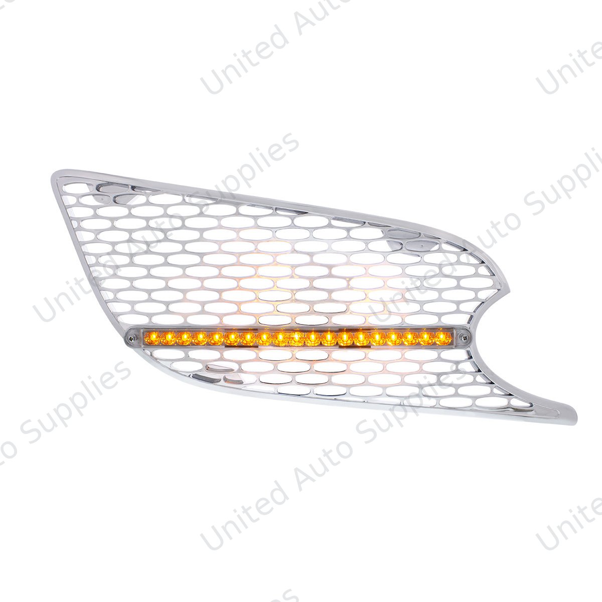 Chrome Air Intake Grille W/Reflector LED Light For 2012-2021 Peterbilt 579 (Passenger) - Amber LED/Clear Lens