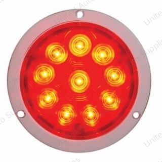 10 LED 4" Round Flange Mount Light (Stop, Turn & Tail) - Red LED/Red Lens