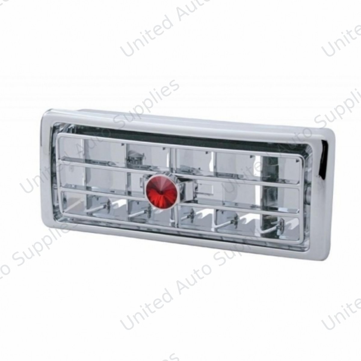 Chrome Plastic A/C Vent With Crystal For 2002-2005 Kenworth - Center - Red Crystal