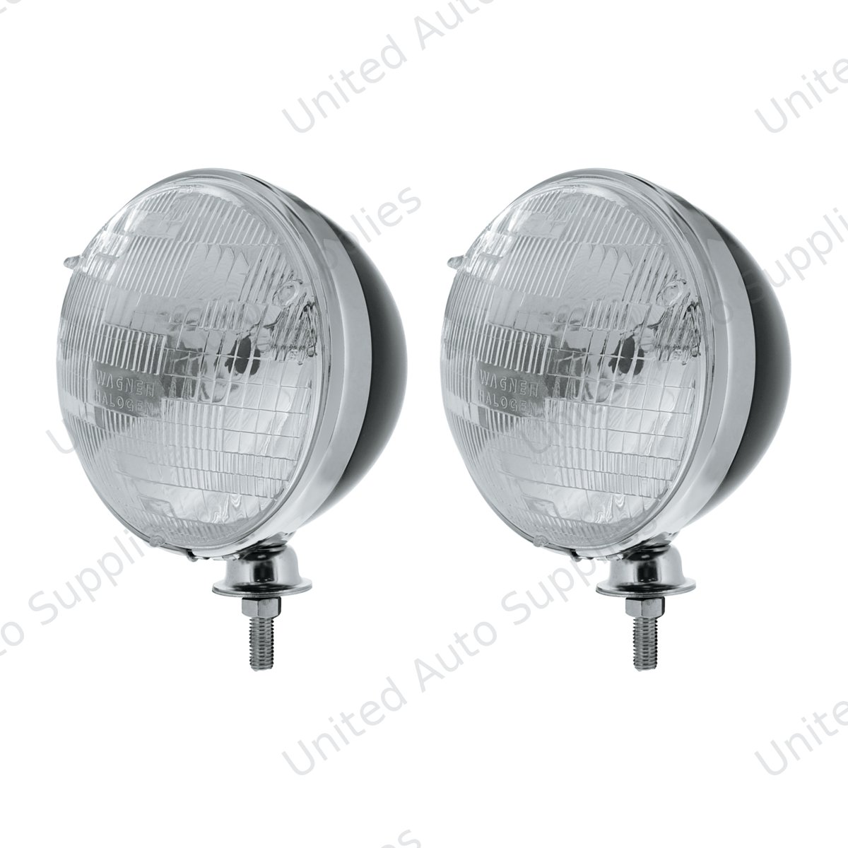 7" Black Dietz Style Headlight Housing & Chrome Rim With 12 Volt H6024 Halogen Seal Beam Bulb (Pair)