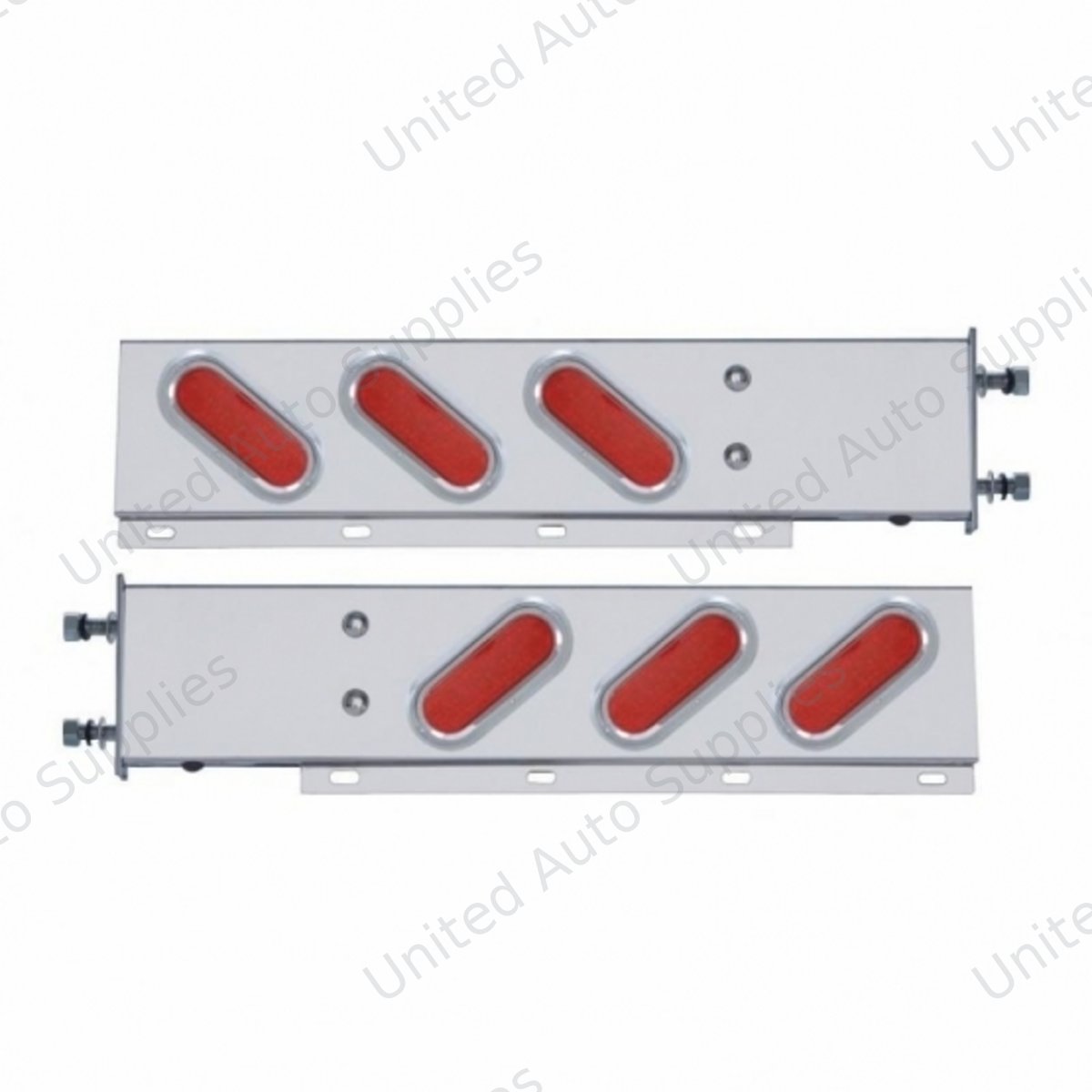 3-3/4" Bolt Pattern SS Spring Loaded Bar With 6" Oval 19 LED Lights & Visors -Red LED & Lens (Pair)