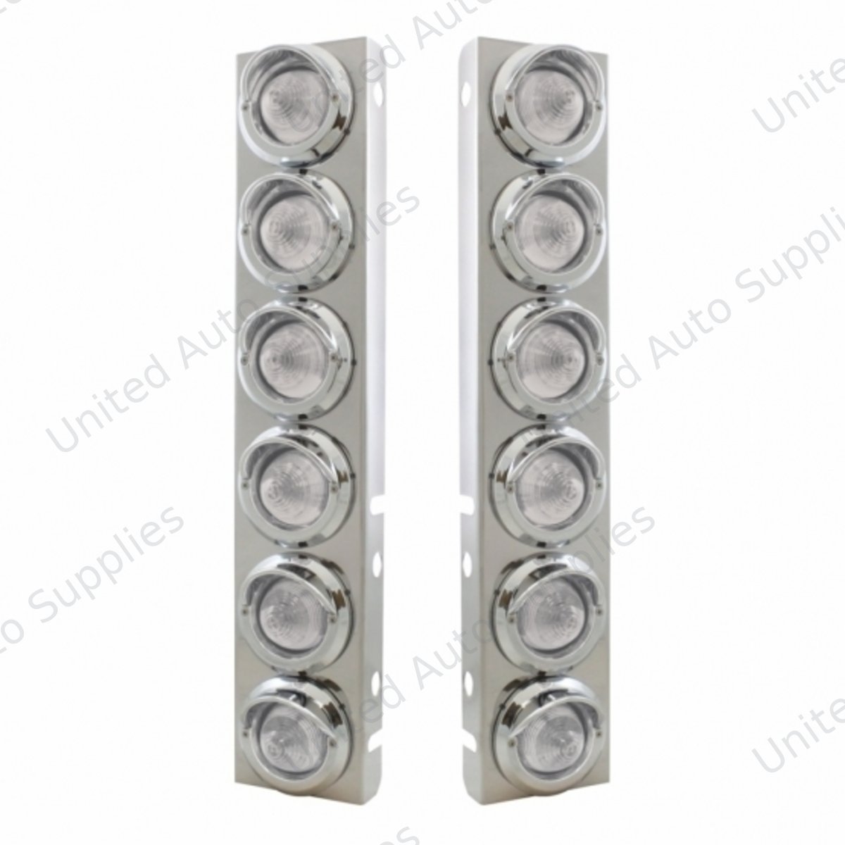 SS Front Air Cleaner Bracket With 12X 9 LED 2" Beehive Lights & Visors For Peterbilt-Amber LED/Clear Lens
