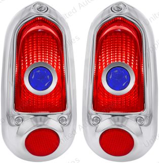 Tail Light Assembly With Stainless Steel Housing & Blue Dot For 1949-50 Chevy Passenger Car - L/H and R/H (2pcs)