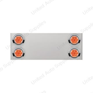 33-3/4" Stainless Rear Center Panel With Four 7 LED 4" Reflector Lights&Visors(No LP Holes)-Red LED/Clear Lens