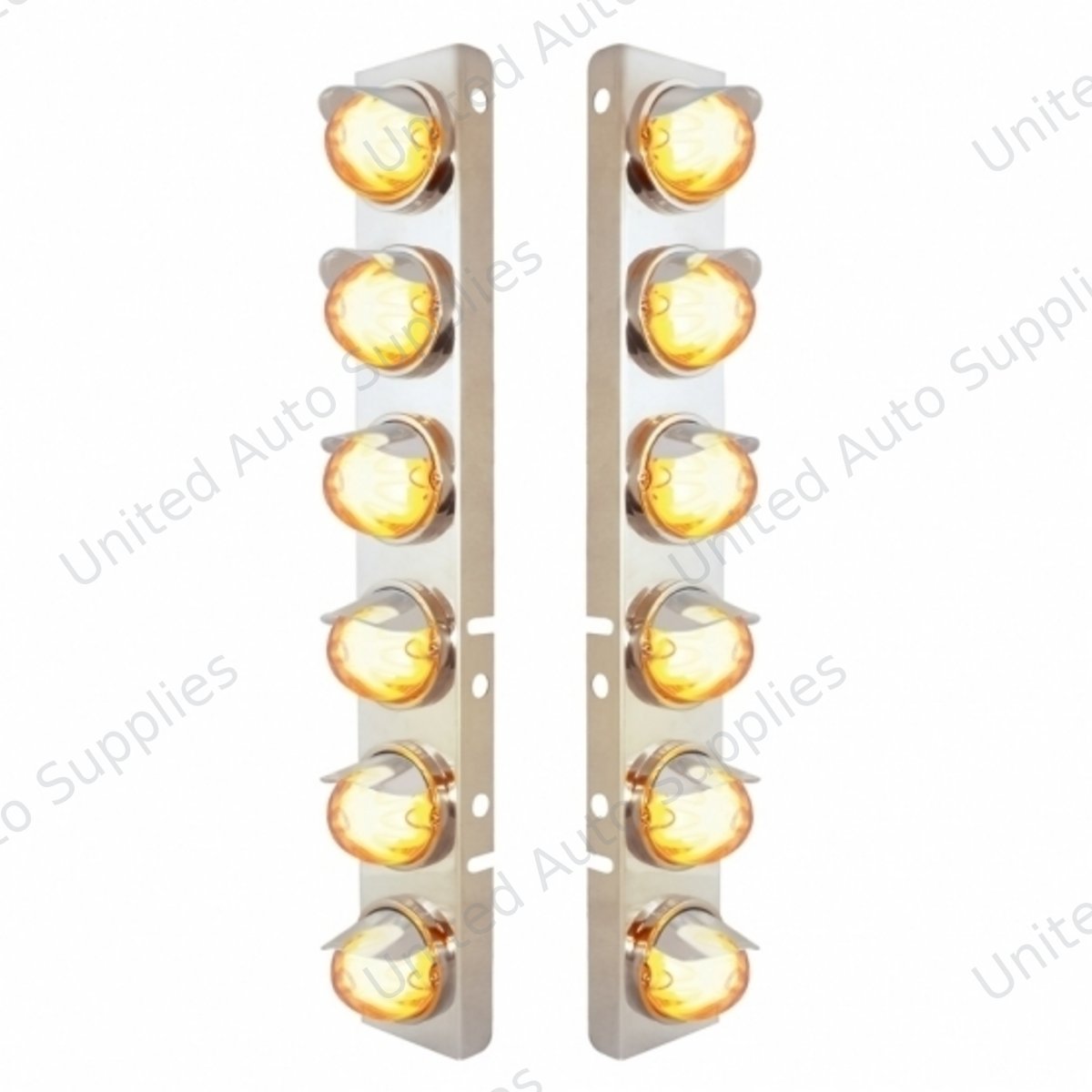 SS Front Air Cleaner Brkt With 12X 9 Amber Hi/Lo LED Watermelon GloLight & Visors For Peterbilt-Clear Lens