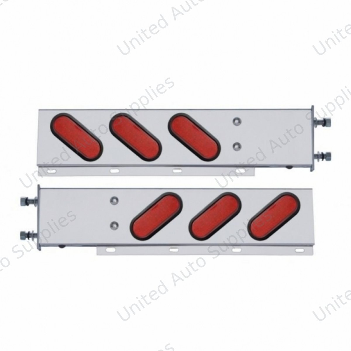 3-3/4" Bolt Pattern SS Spring Loaded Bar With 6" Oval 19 LED Lights -Red LED & Lens (Pair)
